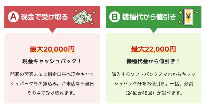 現金2万円キャッシュバック or 2万円値引き
